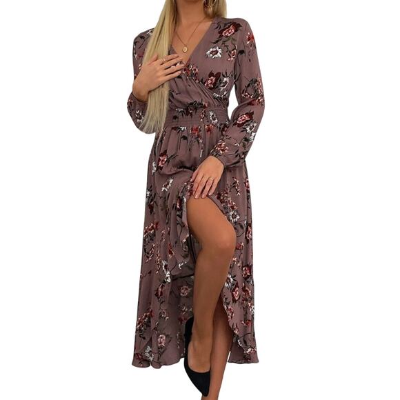 KorMei Maxi Dress Womens Size M Mauve Floral High Low Flowy Beach Casual Boho - Picture 2 of 9